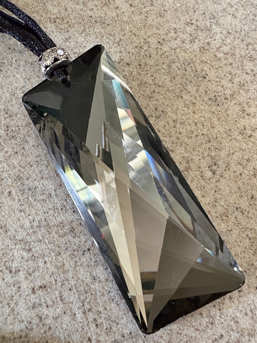Chico's Smoky Crystal Faceted Rectangle Pendant Necklace